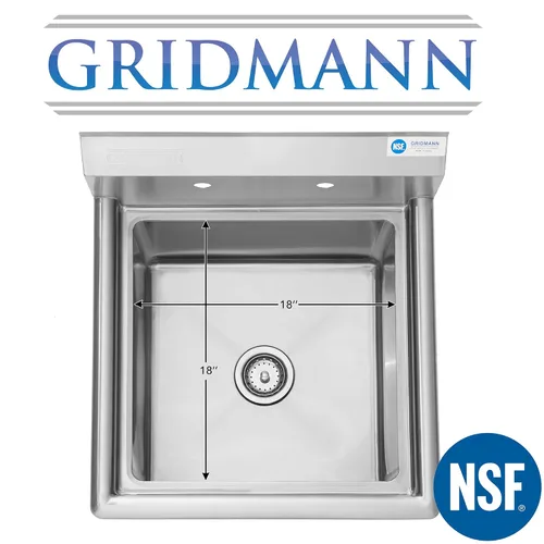 Vista 3 de GRIDMANN Fregadero y preparador de cocina comercial de acero inoxidable de 23.5" de ancho, 1 compartimento, certificado NSF, con recipiente de 18" x