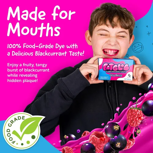 Vista 5 de Fatglob Tabletas reveladoras de placa Berry – Revisión de placa para niños y adultos, reemplazo de enjuague bucal para niños para ayuda