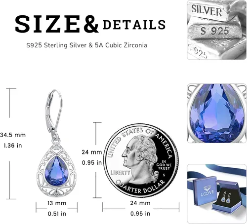 Vista 93 de Aretes colgantes de plata de ley con diseño de árbol de la vida, flor, abeja, animales, gato, colibrí, piedra lunar, turquesa, aretes con cierre