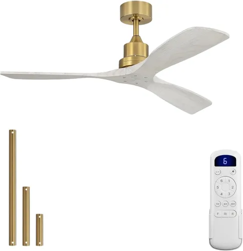 Vista 15 de Sofucor - Ventilador de techo inteligente de 52 pulgadas sin luz - Ventilador de techo moderno de madera maciza para exteriores con 3 aspas sin luz