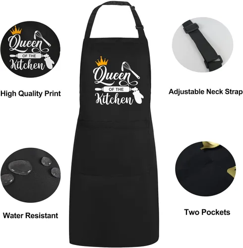 Vista 5 de Divertidos delantales de cocina para mujeres, delantal de la reina de la cocina para hornear a la parrilla, regalos para mamá, esposa, hermana, chef