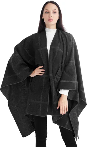 Vista 4 de Ciormis Poncho Chal Wrap Mujer Viaje Cálido Ponchos Suéteres Abrir Frente Cabo Ruana
