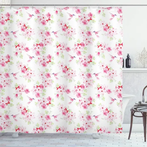Vista 79 de set de cortina para baño decorativa de tela de poliéster con ganchos