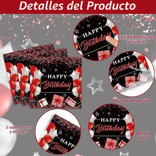 Vista 4 de gisgfim 96 piezas de suministros para fiesta de cumpleaños de 18 años, platos de papel, servilletas, hora de ser adulto, rojo y negro, juego