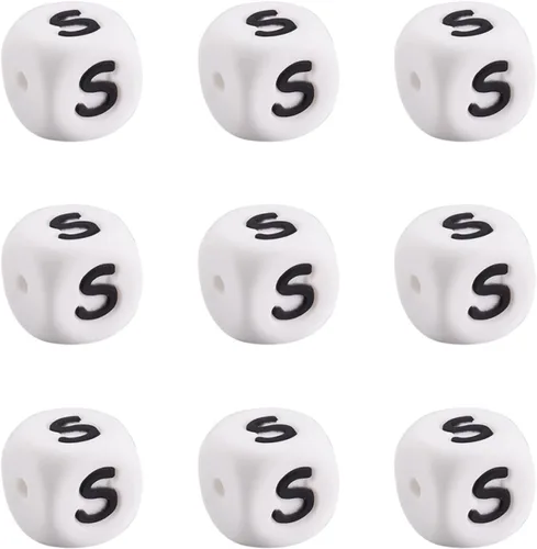 Vista 12 de Mega Pet 10 cuentas de silicona en forma de cubo de silicona con la letra A, cuentas sueltas del alfabeto, cuentas del alfabeto, de 0.472 x 0.472 x