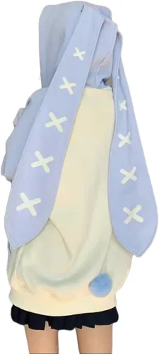 Vista 2 de Suéter con capucha para mujer, talla grande, con orejas de conejo, estilo kawaii