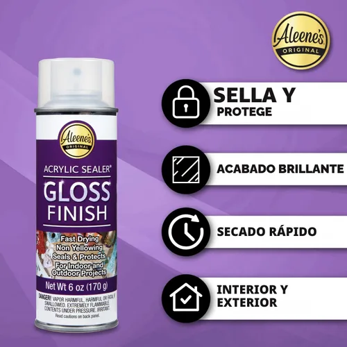 Vista 3 de Aleene's spray acrílico sellador con acabado brillante, 6 oz Transparente - Brillo