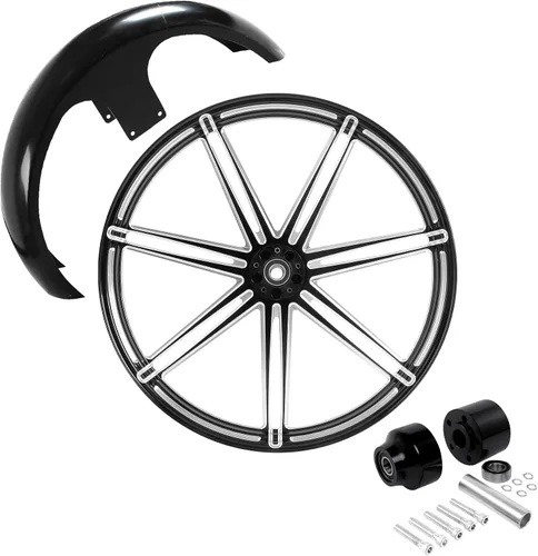 Vista 87 de TCMT Llanta de rueda delantera de 21", buje de rueda de brida de doble disco con guardabarros delantero negro sin pintar, compatible con modelos