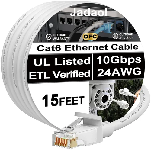 Vista 43 de Cable Ethernet Cat 6 de 1 pie (paquete de 6), para exteriores e interiores, compatible con red Cat7 de 10 Gbps, cable de conexión LAN plano