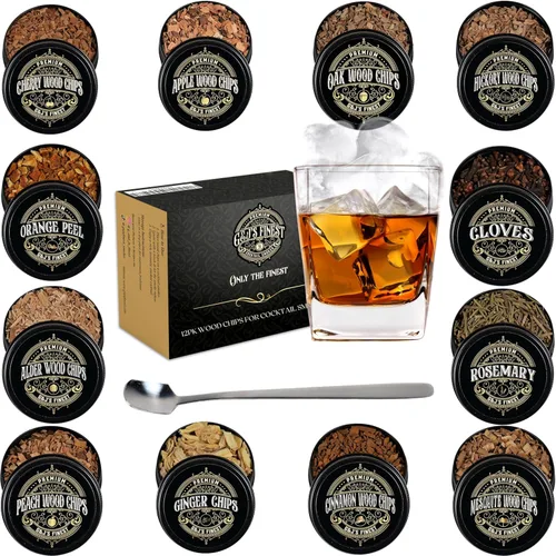 Vista 16 de Astillas de madera para ahumador de cócteles - Paquete de 8 trozos finos/virutas para ahumar whisky/bourbon/Old Fashioned y pistola de humo