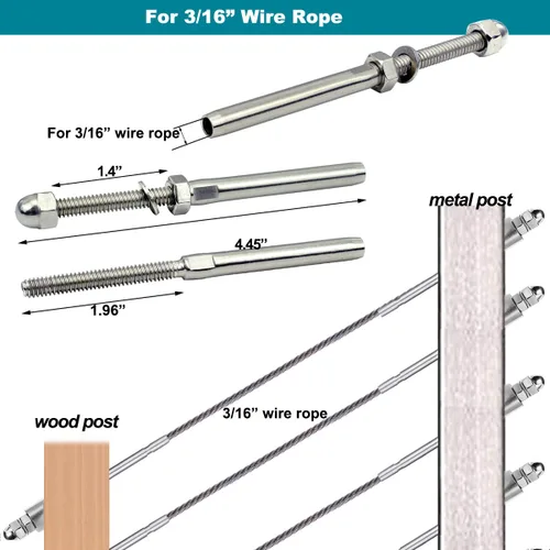 Vista 2 de 3/16 T316 T316 Tensor de acero inoxidable Cable Barandilla Hardware 60pcs para postes de madera y metal