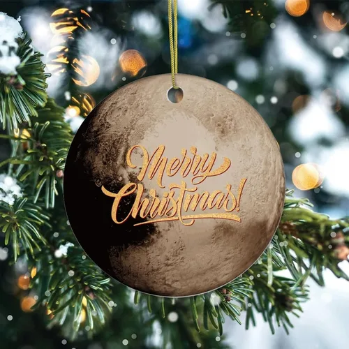 Vista 2 de Adorno de Navidad de cerámica cósmico con diseño de planeta galáctico de dos caras, novedoso para familiares, amigos, niños, colgantes de recuerdo