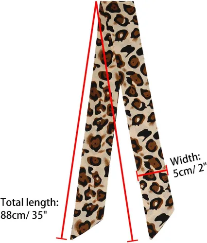 Vista 3 de Allegra K Bufanda delgada para mujer, bufanda larga y delgada con estampado de leopardo, banda para el cabello, bolsa con asa