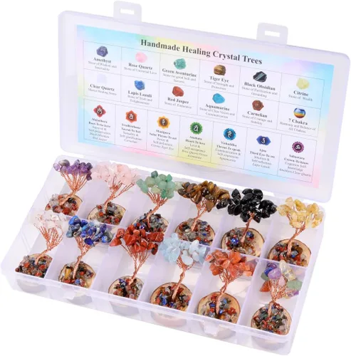 Vista 6 de Jovivi Juego de árbol de cristal de chakras de 12 piezas, árbol de la vida Base de madera