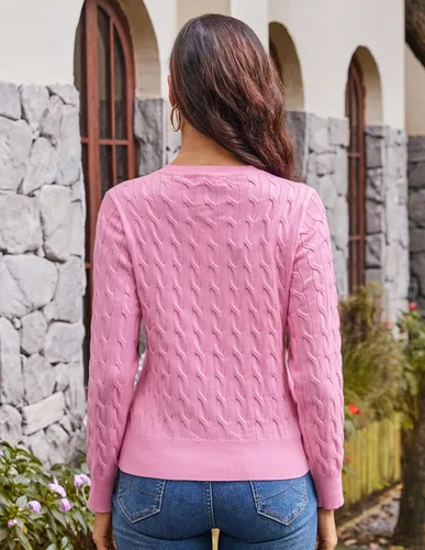 Vista 4 de GRACE KARIN Suéteres tipo cárdigan de punto trenzado para mujer, trajes Rosa