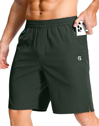 Vista 86 de GGJ Pantalones cortos deportivos ligeros para hombre con 2 bolsillos con cremallera de 7/5/9 pulgadas, pantalones cortos de tenis de secado rápido
