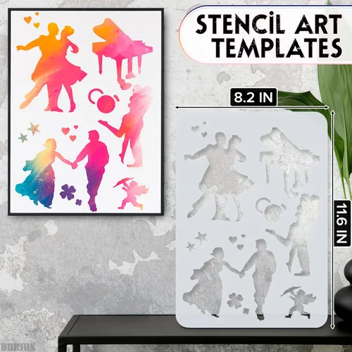 Vista 2 de 12 plantillas de silueta grandes para pintar sobre madera y lienzo, tamaño completo de 11.6 x 8.2 pulgadas, plantillas de dibujo para personas