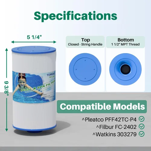 Vista 2 de TOREAD Filtro de spa que reemplaza a Watkins 303279, FC-2402, PFF42TC-P4, 78460, Lifesmart, Freeflow, AquaTerra - Filtros para bañera