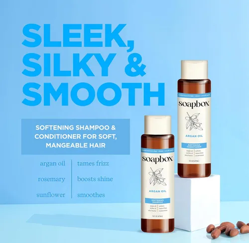 Vista 2 de Juego de Champú y Acondicionador de Argán Soapbox, Voluminizador, Vegano, Seguro para el Color, Libre de Sulfatos Agresivos y Siliconas, 16 oz cada
