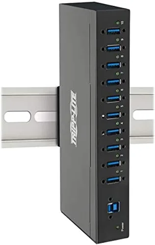 Vista 2 de TRIPP LITE Hub USB 3.0 de 10 puertos, divisor USB industrial para carga y transferencia de datos, 5 Gbps, carcasa de hierro (U360-010-IND)