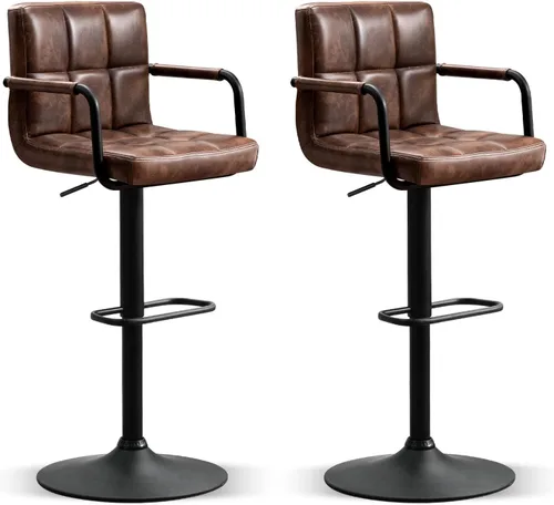 Vista 19 de Furniliving Taburetes de bar ajustables con respaldo, juego de 2 taburetes de bar negros, taburetes de bar de terciopelo con giro de 360°, taburetes