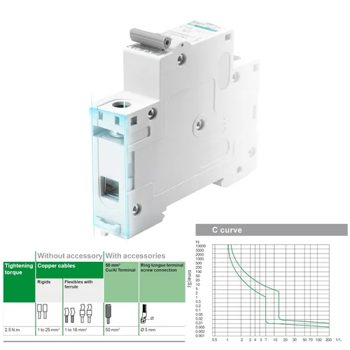 Vista 6 de Disyuntor DC 25A, montaje en riel DIN de 1 polo, interruptor de desconexión solar fotovoltaica de 250 V, protección contra sobrecorriente
