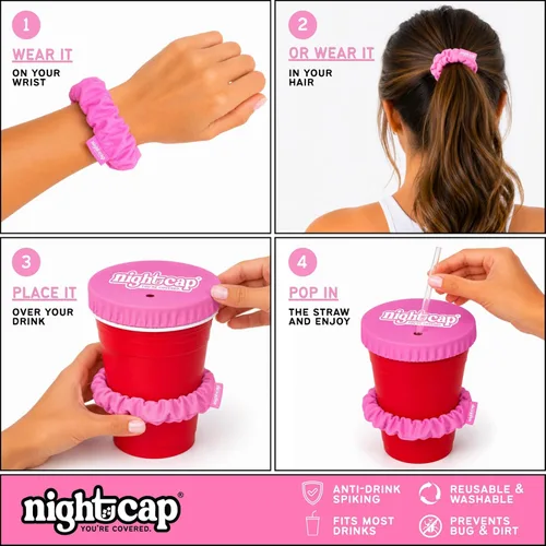 Vista 5 de Nightcap Coletero Cubrevasos - El Coletero Reutilizable para Prevención de Adulteración de Bebidas Como se Vio en Shark Tank