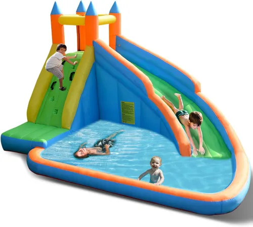 Vista 8 de Costzon - Tobogán acuático inflable, parque de toboganes gigantes inflables para niños, diversión al aire libre en el patio trasero, con soplador