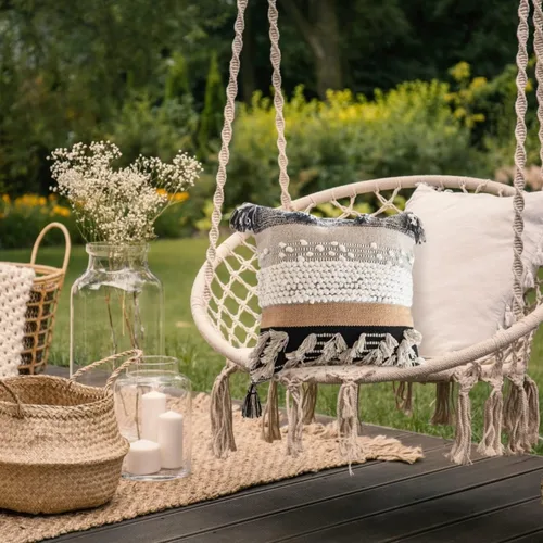 Vista 4 de Funda de almohada COZYDEKO estilo boho, de 18 x 18 pulgadas, almohadas decorativas marroquíes rústicas bohemias con acentos copetados, algodón