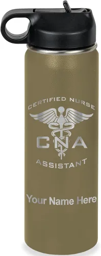 Vista 44 de LaserGram Botella de agua personalizada, asistente de enfermería certificada por la CNA, acero inoxidable de doble pared aislada al vacío con popote
