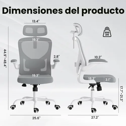 Vista 2 de Soohow Silla de oficina, ergonómica de malla de oficina con soporte de respaldo ajustable, cómoda silla giratoria de computadora con reposacabezas