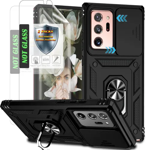 Vista 13 de Funda protectora para teléfono con cubierta deslizante para cámara, soporte de anillo magnético y 2 películas autorreparables Compatible