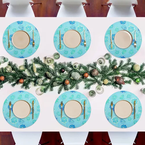 Vista 7 de Turquoise Fruit Slices Blue Placemats, Heat Resistant Non Slip Washable Dinner Mat for Kitchen one sizex1