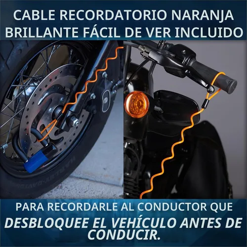 Vista 3 de Bloqueo de disco antirrobo para motocicleta, resistente con cable de recordatorio y bolsa de transporte, bloqueo de freno de disco de ajuste Azul