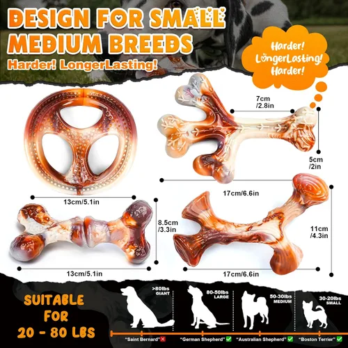 Vista 6 de Paquete de 4 juguetes masticables para perros para masticadores agresivos, huesos de nailon indestructibles con sabor a tocino, juguete masticable