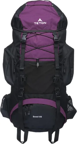Vista 7 de Teton 55L Scout Internal Frame Backpack for Hiking, Camping, Backpacking, Travel, Rain Cover Included, Olive Oliva