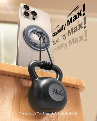Vista 2 de Sability Max 2025 - Agarre magnético para teléfono [anillo giratorio e imán de doble cara ultra fuerte] Soporte de anillo para iPhone compatible