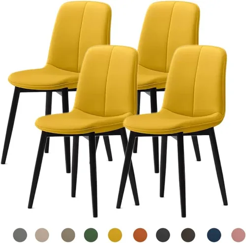 Vista 15 de Juego de sillas de comedor modernas, de piel sintética con asiento tapizado de 1.6 in, patas de acero al carbono de mediados de siglo, silla Beige
