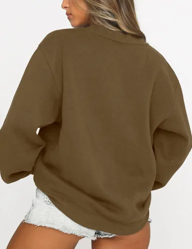 Vista 4 de Fanway&EC Sudadera de manga larga para mujer, casual, cuello redondo, sudadera con capucha de gran tamaño, para otoño