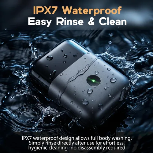 Vista 4 de Afeitadora eléctrica de aluminio para hombres: maquinilla de afeitar compacta de viaje para la cara - IPX7 impermeable y carga rápida USB-C