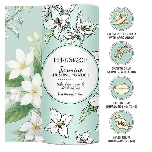 Vista 4 de Herb & Root Talc Free Body Dusting Powders. Rose, Vanila, Sandalwood, Lavender, Jasmine, and Gift Sets (Full Size, Jasmine)