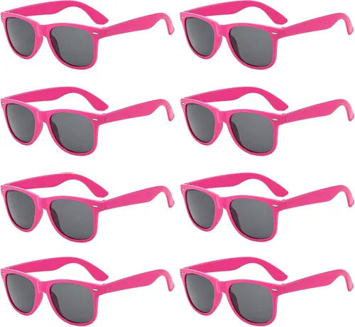 Vista 45 de Suministros para regalos de fiesta de colores neón Paquete de 8 gafas de sol unisex