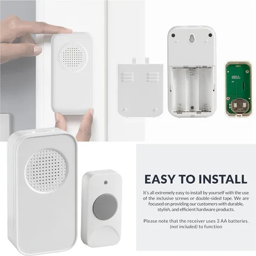 Vista 6 de Newhouse Hardware WCMB - Kit de timbre inalámbrico con batería blanca Timbre de puerta funciona con pilas, timbre de timbre para aula, hogar