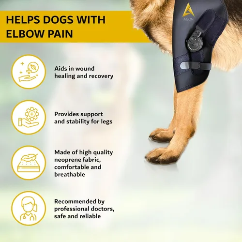 Vista 5 de AGON Codera para perro para soporte de codo - Estabilizador de bisagra ajustable protector de codo para perro - Soporte de codo de neopreno