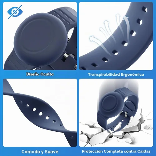 Vista 3 de Pulsera impermeable compatible con Airtag (1ª y 2ª generación) para niños Negro/Azul Marino