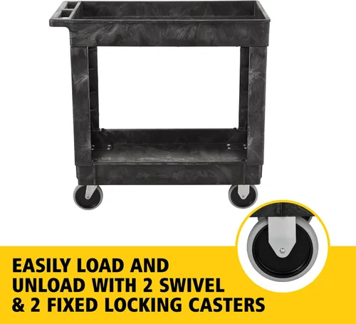 Vista 3 de Carrito de utilería Rubbermaid Commercial Products FG452089BLA resistente, 2 estantes con ruedas, mediano, color negro