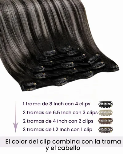 Vista 2 de LaaVoo Extensiones de Cabello con Clip Ombre Negro Natural a Gris Plateado Mezclado Negro Balayage Extensiones de Cabello Humano con Clip