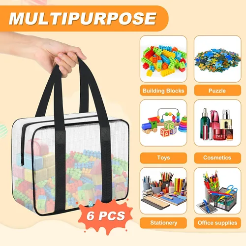 Vista 6 de 6 bolsas grandes de almacenamiento de juguetes, bolsas organizadoras de juguetes plegables transparentes con cremallera, bolsas organizadoras