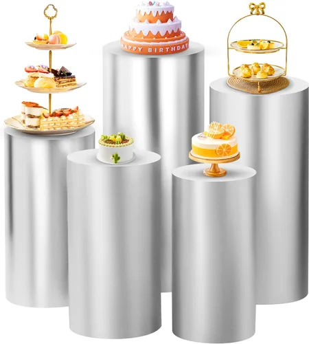 Vista 18 de SaitiMade Juego de 3 fundas para pedestal de cilindro beige, fundas de elastano para decoración de fiestas, bodas o eventos de cumpleaños, solo