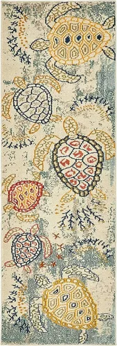 Vista 7 de Unique Loom Positano Collection - Alfombra costera moderna de tortugas en beige, de la colección Positano (2 x 7 pies)